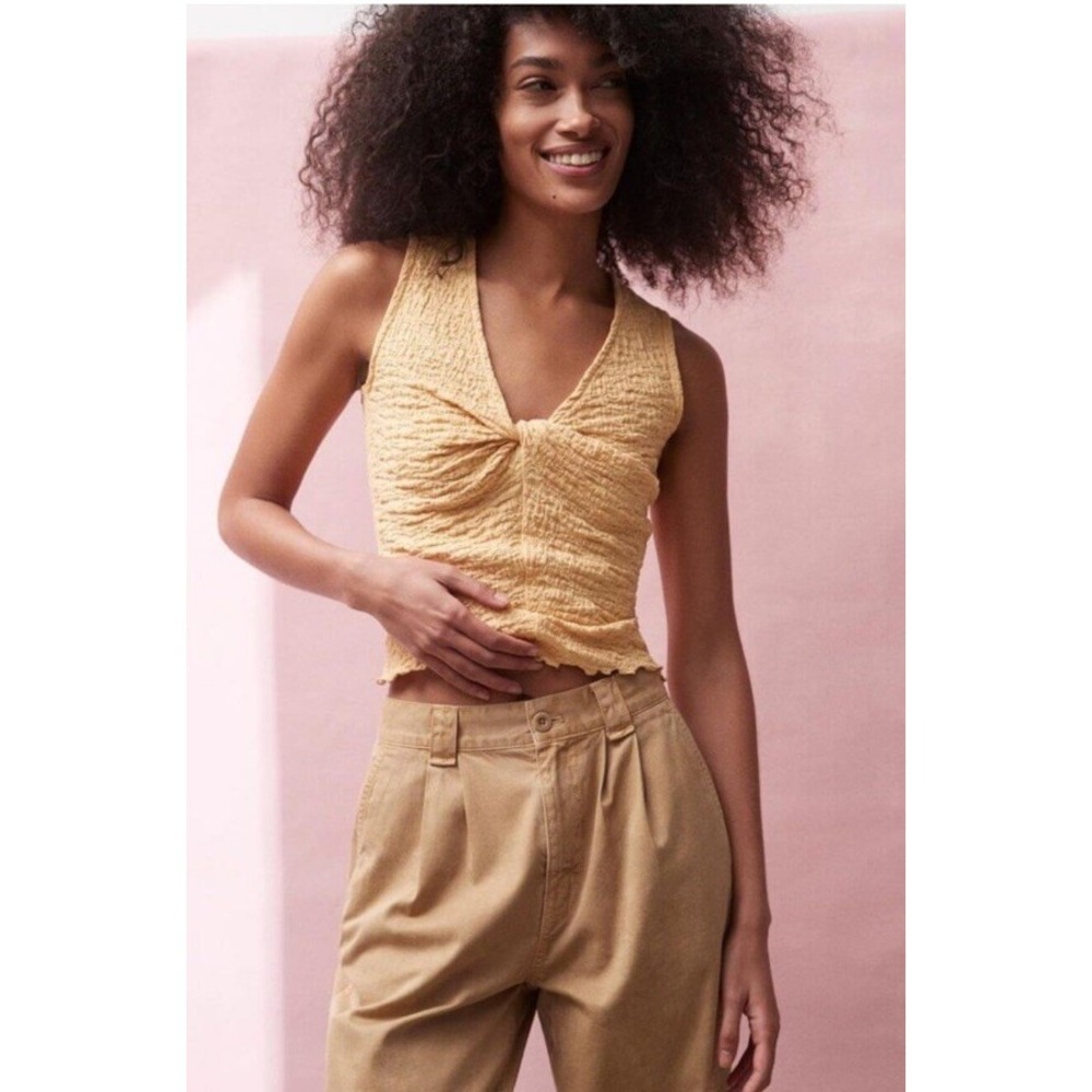 Madewell Popcorn Twist Front Tank Top Light Yellow NK639 M NEW